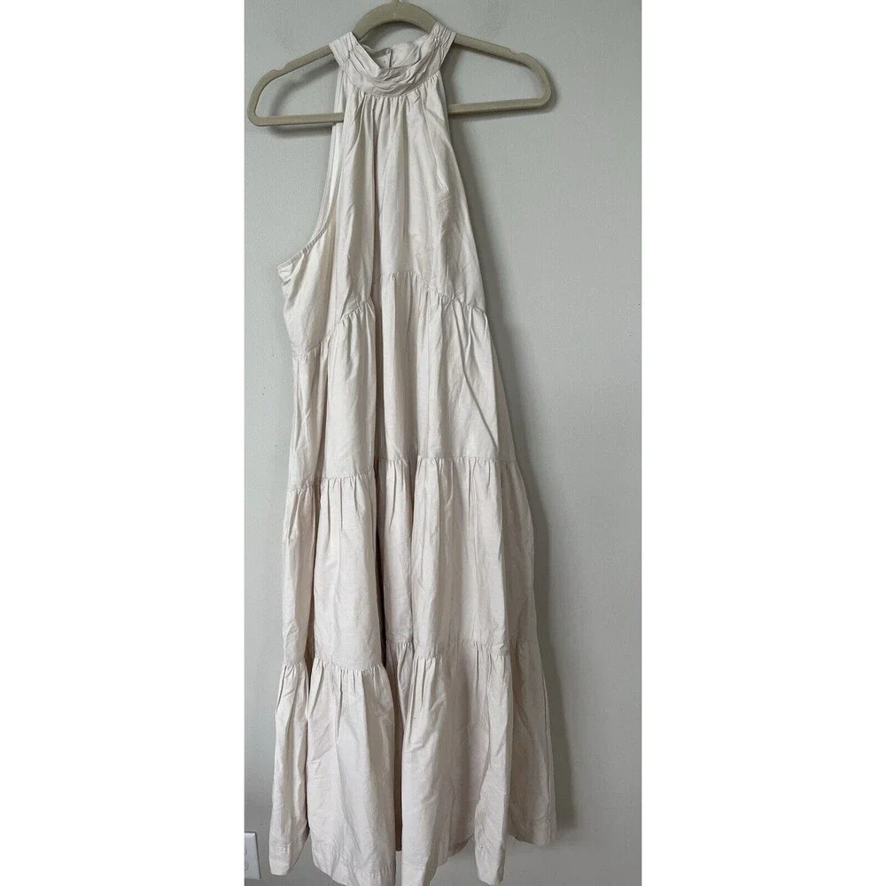 Anthropologie Maeve Midi Dress Women Halter Tired Preppy Cotton Flowy Sz 14 New